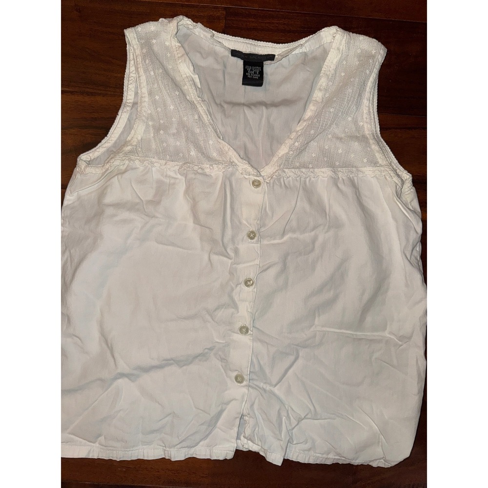 Sarah Spencer Womens White 100% Cotton Pajama Set Eyelet Lace Sleeveless Small - Picture 4 of 6